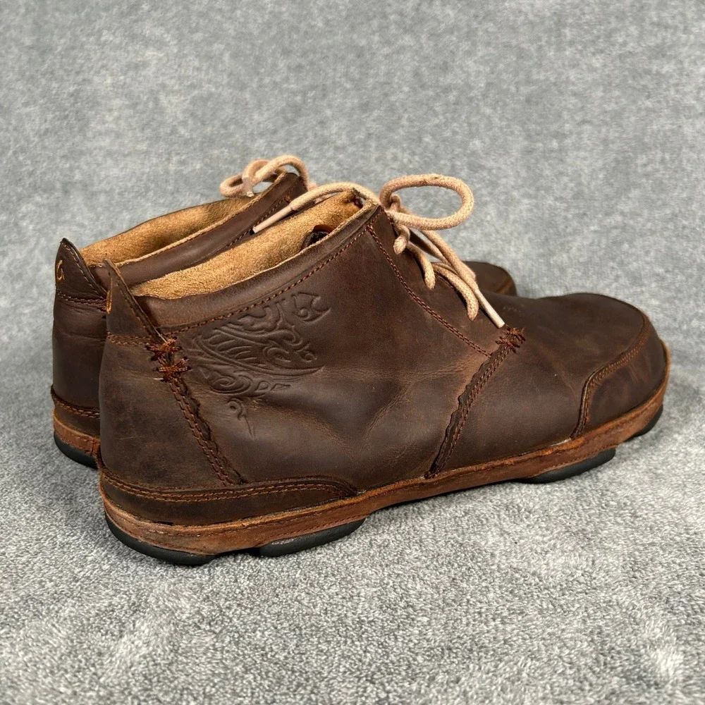 OluKai Kamuela Mens 12 Dark Brown Leather Chukka Boots Lace Up 10131-6333